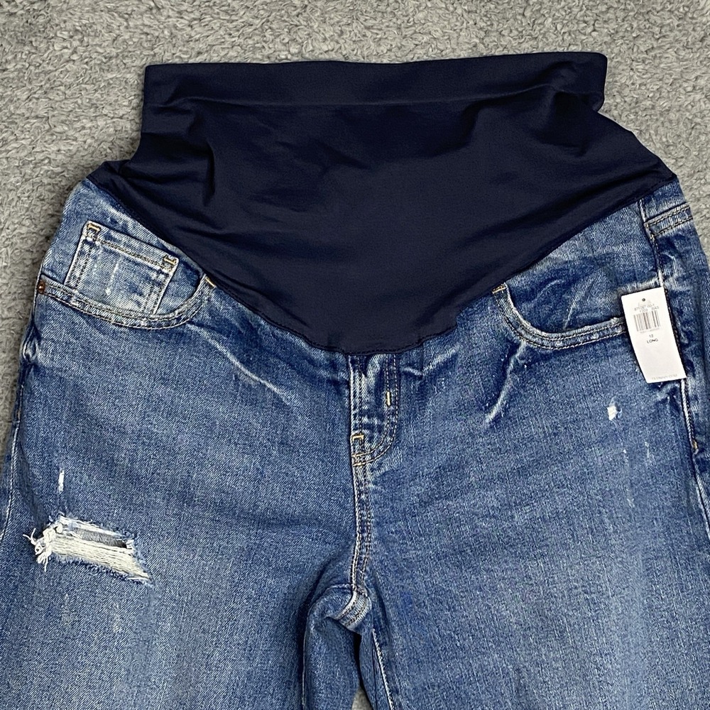Old Navy Maternity Straight Full Panel Jeans Distressed Pants Size 12 Grunge NWT - Picture 3 of 12